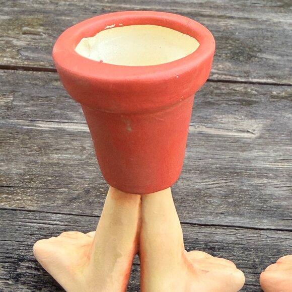 Vintage Set Art Pottery Funny Face Waddle Feet Candle Holders Air Planter Whimsy - Picture 9 of 11